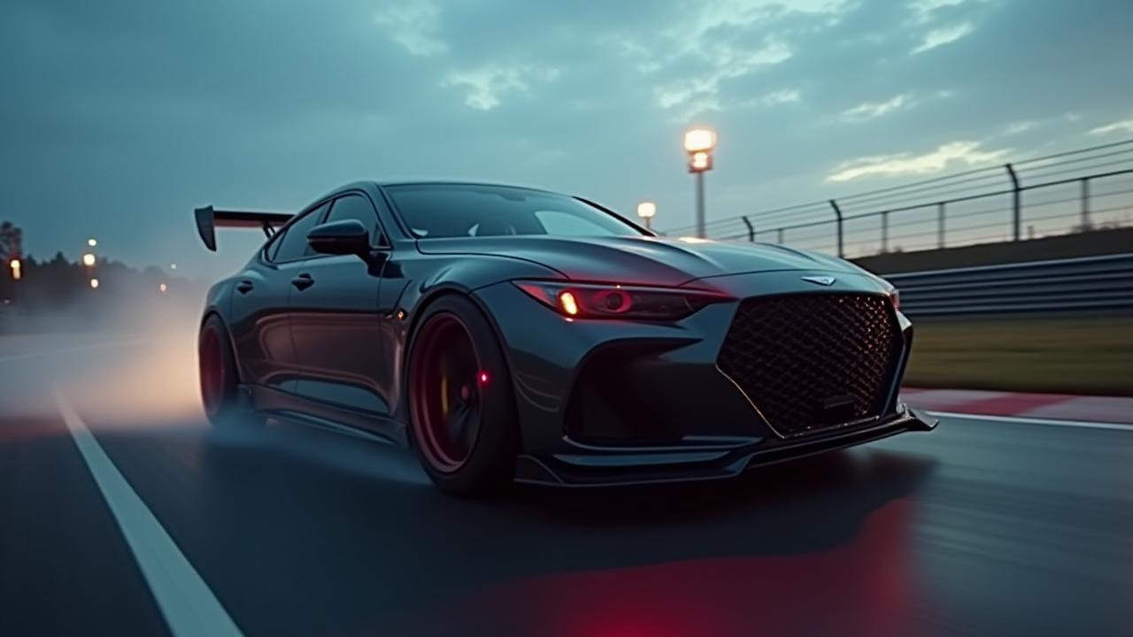 고성능 튜닝된 스포츠카가 트랙을 달리는 모습